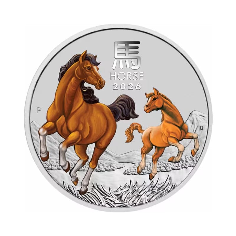 Stříbrná mince 2 Oz Lunar Series III Year of the Horse 2026 Kolorováno