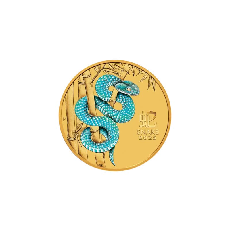 Zlatá mince 1/10 Oz Lunar Series III Year of the Snake 2025 Kolorovaná
