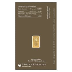 Zlatý slitek 1 g Perth Mint DUNE Sandworm