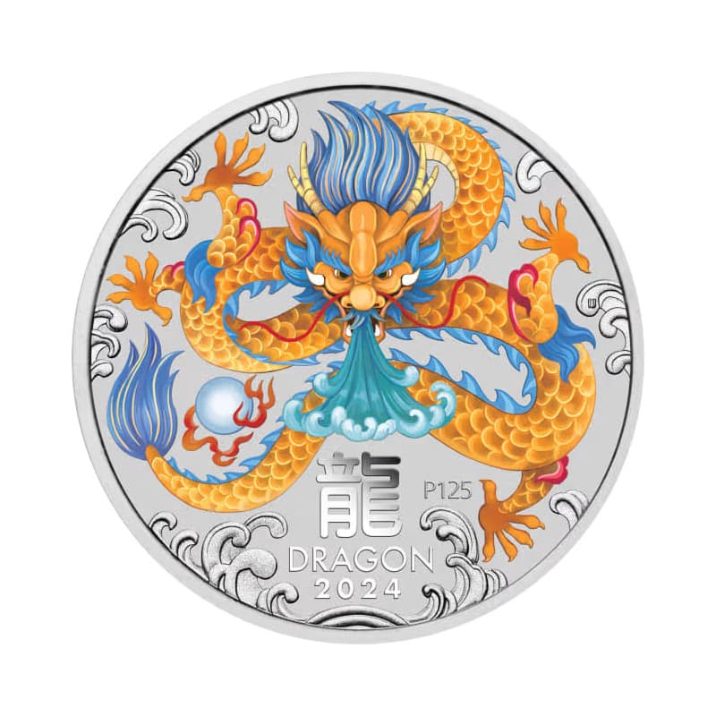 Stříbrná mince 2 Oz Lunar Series III Year of the Dragon 2024 Kolorovaná