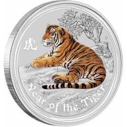 Stříbrná mince 1 Oz Lunar Series II Year of the Tiger 2010 Kolorováno