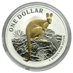 Stříbrná mince 1 Oz Kangaroo (RAM) 2010 Zlaceno