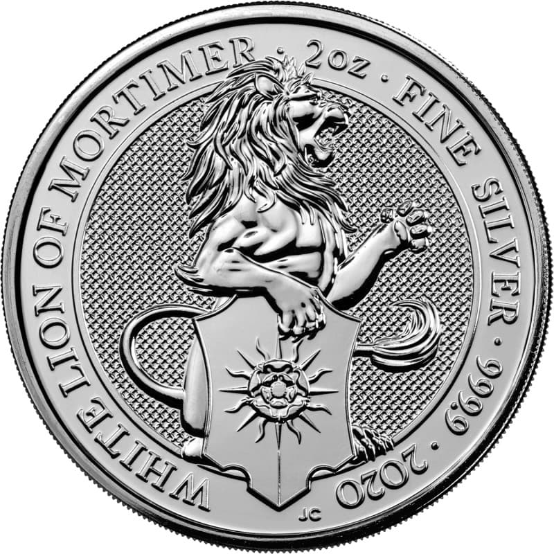 Stříbrná mince 2 Oz The Queens Beasts White Lion of Mortimer 2020